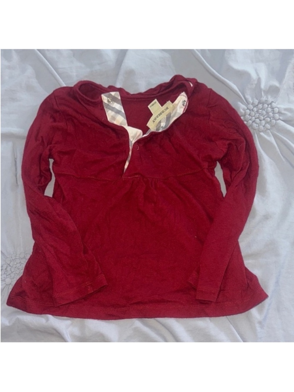 Burberry Kids Deep Red Long Sleeve Henley Top